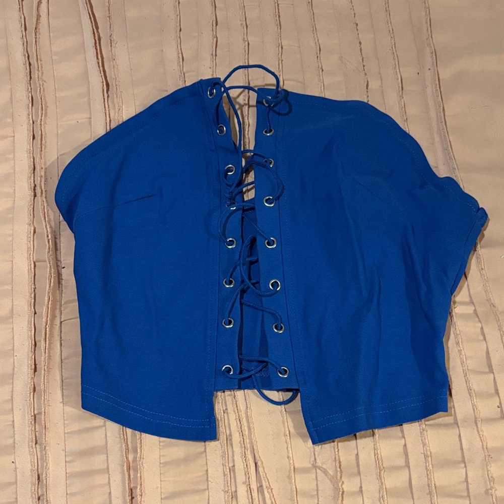 Blue Lace-Up Top